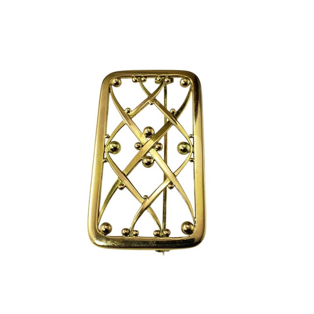 Georg Jensen 18 Karat Yellow Gold Brooch/Pin - This striking Georg Jensen brooch features a rectangular openwork grid...