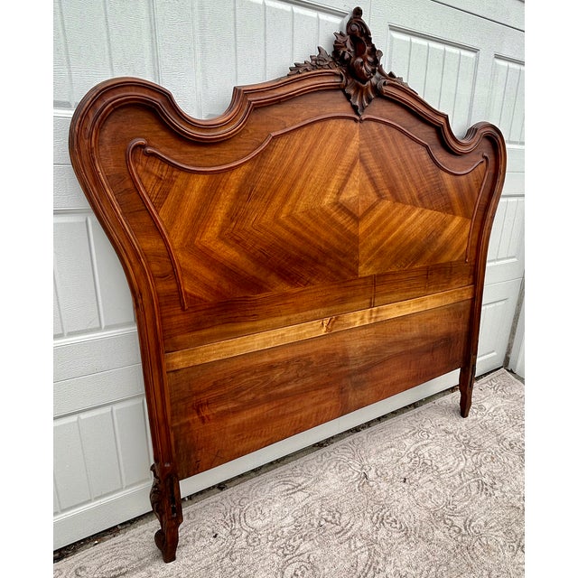 Antique French Carved & Shaped Walnut Full Size Headboard For Sale - Image 4 of 14