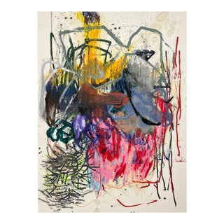 Contemporary Abstract Mixed Media on Canvas Painting "Chicken Man" by Ludovic Dervillez For Sale