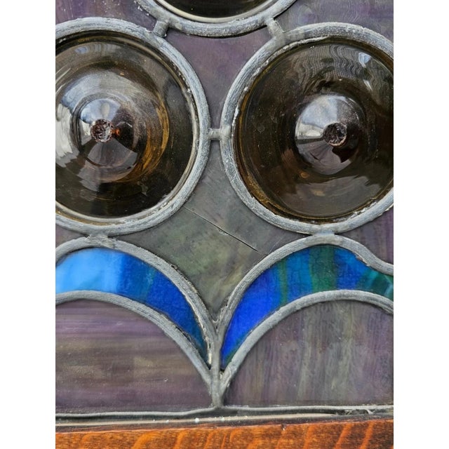 Antique 1910s Tiger Oak Arts & Crafts / Mission Nightstand W/ Leaded Glass Door For Sale - Image 9 of 12