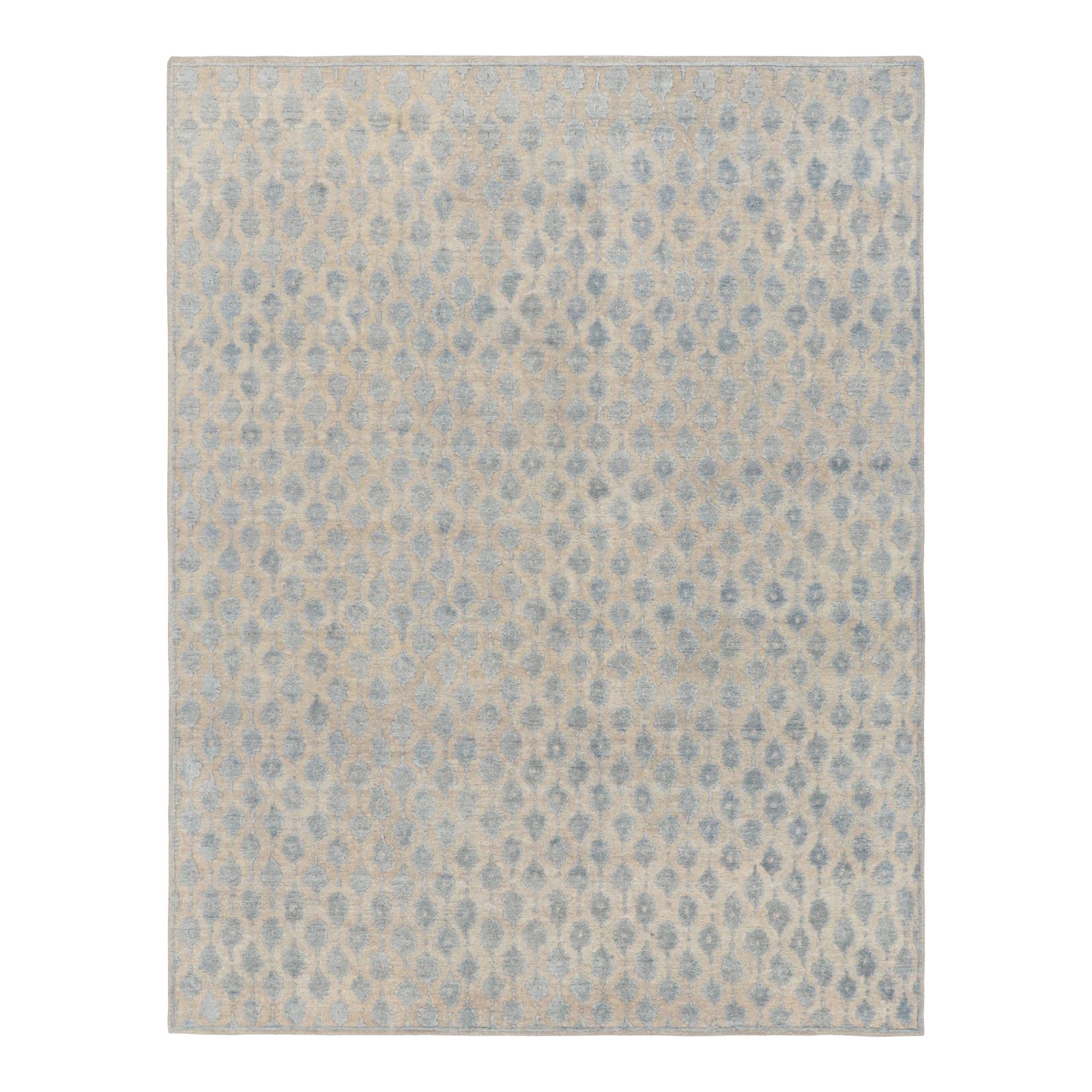 Rug & Kilim’s Modern Block Print Rug in White with Blue Floral Patterns ...