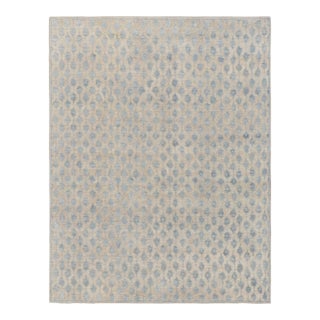 Rug & Kilim’s Modern Block Print Rug in White with Blue Floral Patterns - 10x14 For Sale