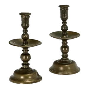 17th Century Flemish Brass Candlesticks - A Pair