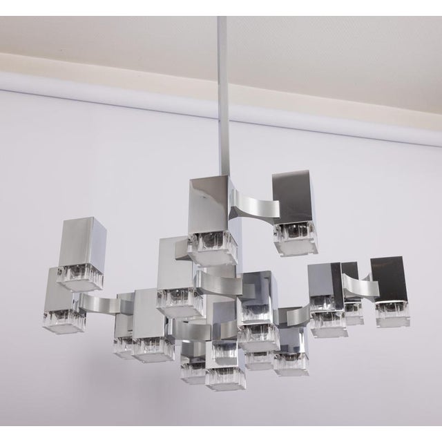 Large Cubic Chrome and Acrylic Glass 17-Light Chandelier by Gaetano Sciolari, Italy, 1960s For Sale - Image 9 of 18