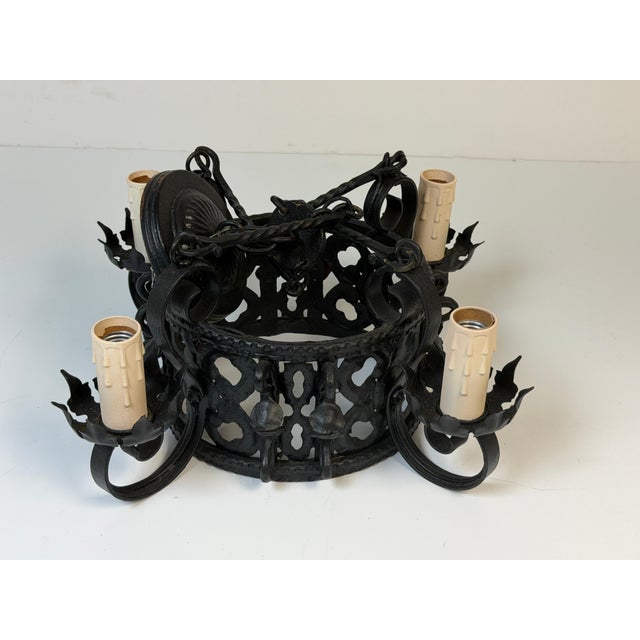 Addison Mizner Style Spanish Colonial Wrought Iron Four-Light Chandelier For Sale - Image 10 of 18