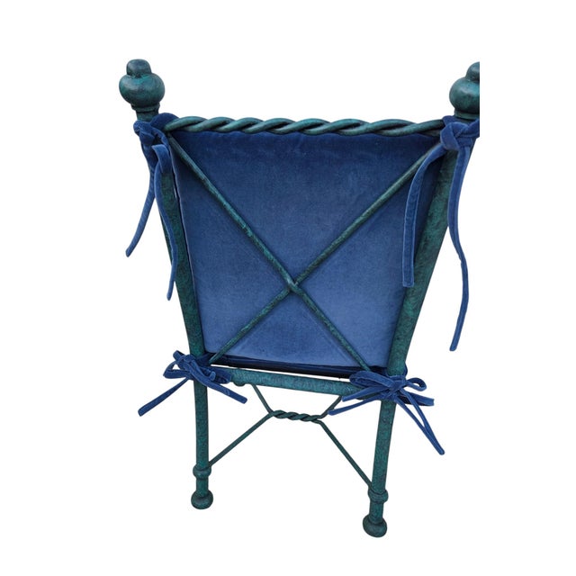 1980s 2 Vintage Pompeii Babylon Designer Side Chairs Twisted Aluminum Faux Verdigris For Sale - Image 5 of 14