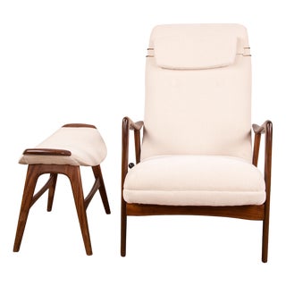 Set of Large Norwegian Teak Armchair with Ottoman by Folke Ohlsson for Westnofa, 1960s For Sale