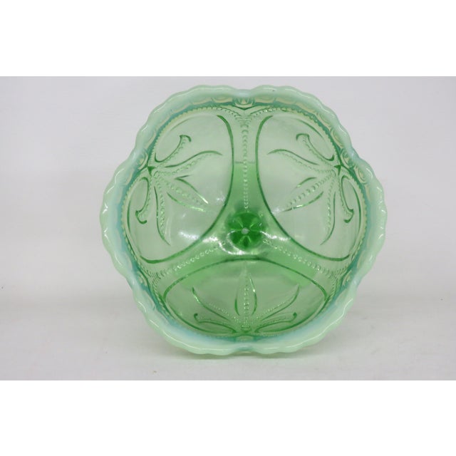 Jefferson Glass Beaded Fleur De Lis Green Opalescent Candy Compote Bowl 4568b For Sale - Image 12 of 18