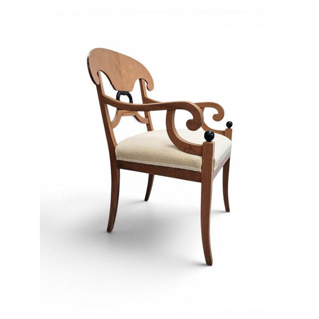 Early 20th Century Pair of Biedermeier Style Satinwood and Ebonized Armchairs For Sale In West Palm - Image 6 of 12