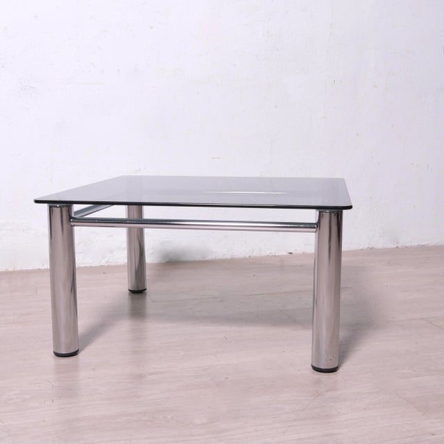 Chromed Metal and Smoked Glass Coffee Table, 1970s For Sale - Image 9 of 12