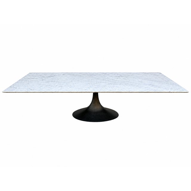 Restoration Hardware Rh Aero Stone Rectangular Dining Table – 120" | Italian Carrara Marble Top | Cast Iron Pedestal Base For Sale - Image 4 of 18