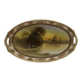 Antique Japanese Hand-Painted Nippon Plate by Morimura Brothers, Rural Lake Scene, C. 1911–1921 For Sale