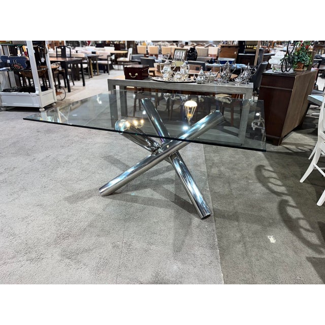 Chrome Jack Base Dining Table With Glass Top | Chairish
