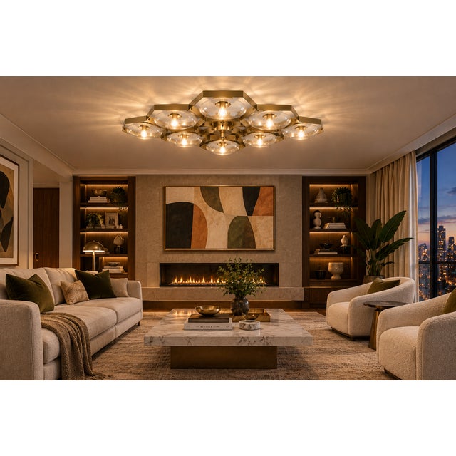 21st Century Hive Satin Brass Clear Murano Flush Mount by Fabio LTD For Sale - Image 10 of 10