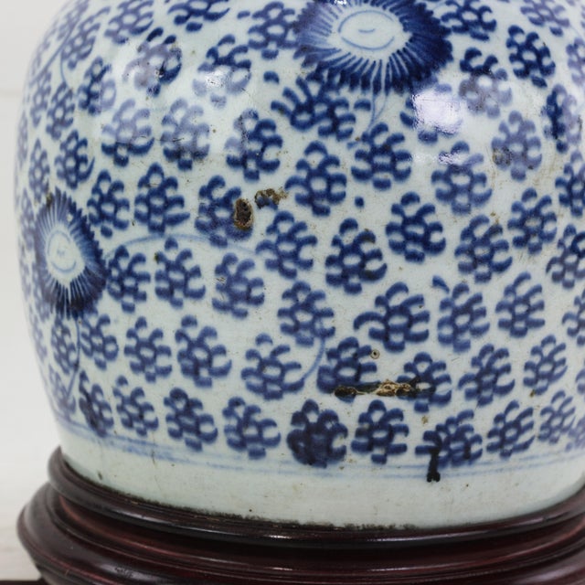 Antique Blue and White Porcelain Ginger Jar Table Lamp With Cobalt Floral and Medallion Motif For Sale - Image 12 of 14