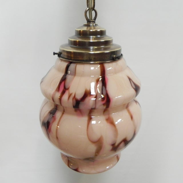 Art Deco Hanging Lamp in Brass and Glass, 1930s For Sale - Image 4 of 18