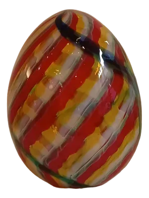 Egg-Shaped Sculpture in Red, Yellow, Blue and Green Banded Glass by Archimede Seguso, Murano, Italy, 1970s