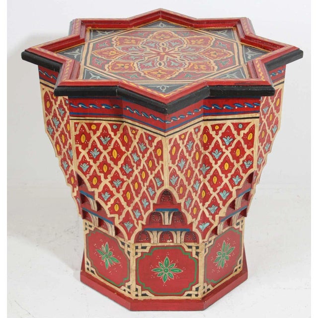 Moroccan Moorish Hand-Painted Polychrome Star Side Table, Circa 1950 For Sale - Image 9 of 13