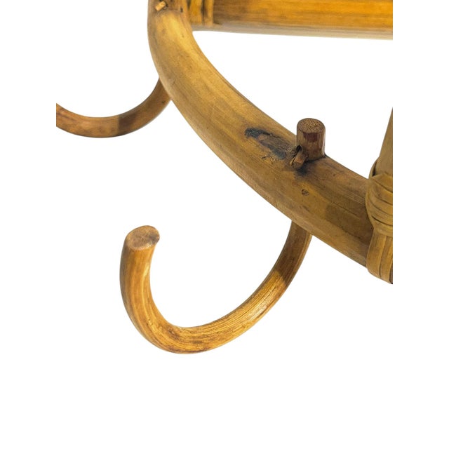 Vintage French Bamboo Rattan Dome Wall Rack | Wicker Coat & Hat Rack For Sale - Image 4 of 14