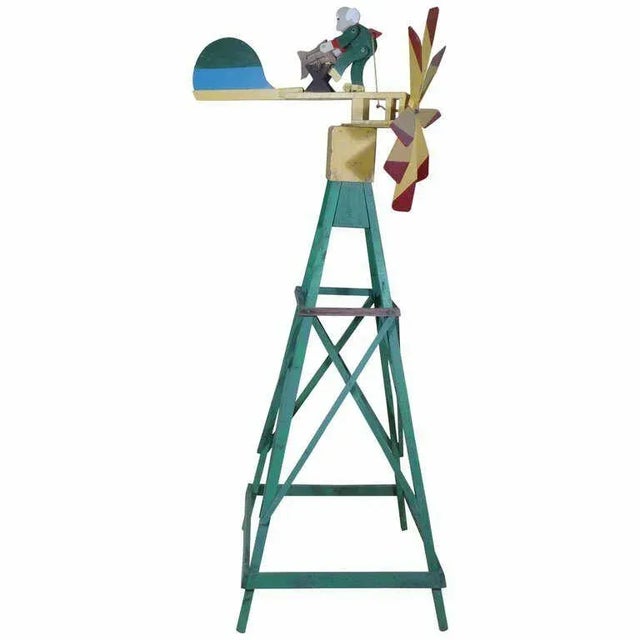 Late 19th Century 7 ft.H. Antique American Garden Folk Art Figural Whirligig, Polychrome on a Grand Pedestal Circa Lat For Sale - Image 5 of 5