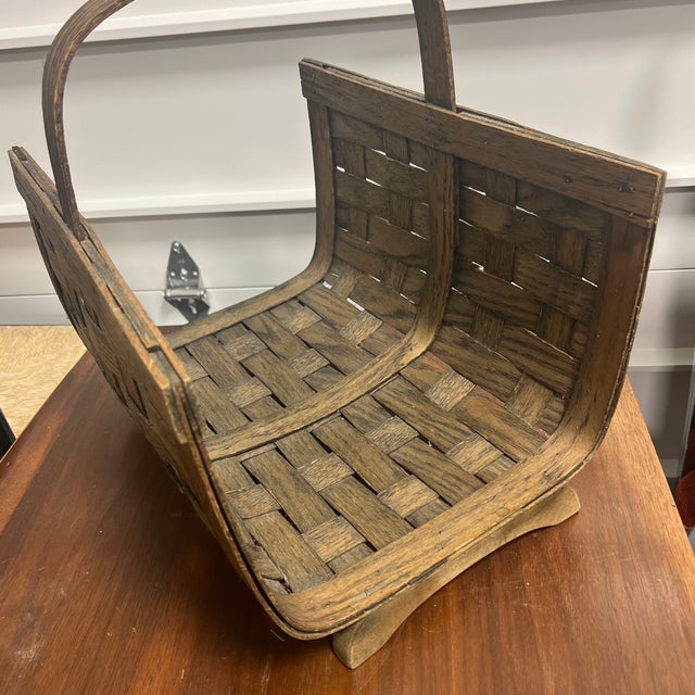 Mid-Century Modern Vintage Split Oak Log Holder Basket for Fireplace For Sale - Image 3 of 7