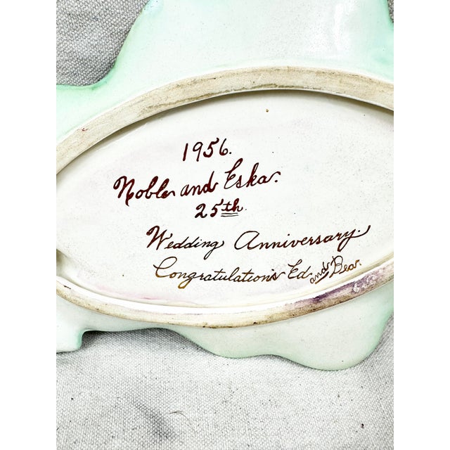 Green 1950s Signed Handmade Majolica Style Green Leaf Serving Dish With Gold Trim For Sale - Image 8 of 8