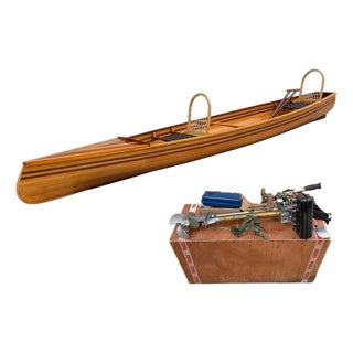 Late 20th Century Cedar Strip Built 14' Square Stern Canoe & British Seagull 40 Outboard Motor For Sale