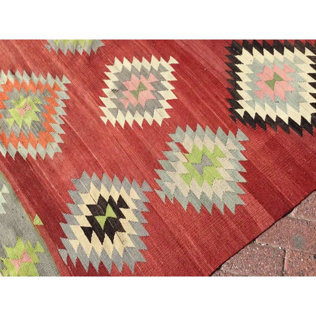Vintage Red Turkish Kilim Rug - 75" X 111" For Sale - Image 4 of 11