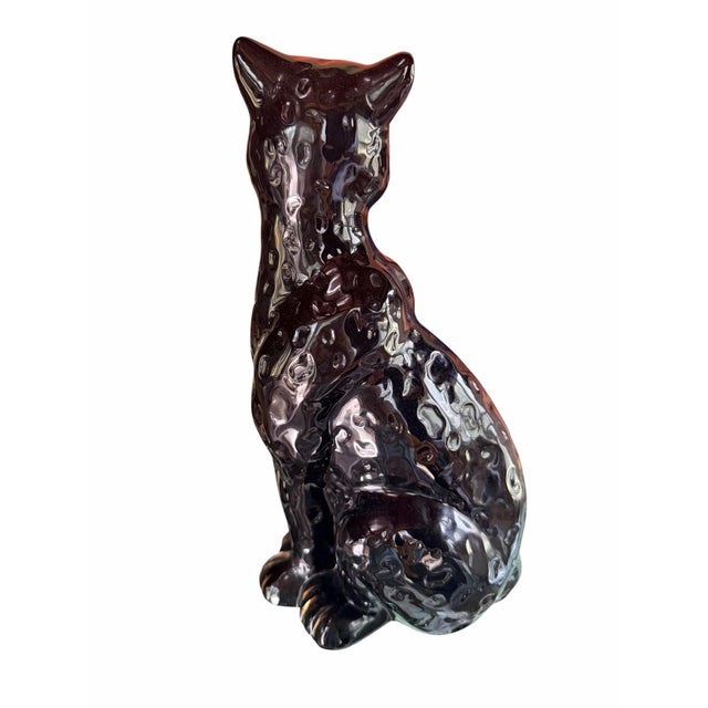 Vintage Black Ceramic Cat Cheetah Panther Statue Gold Accent Panther Sculpture |Hollywood Regency Animal Figurine For Sale - Image 9 of 11