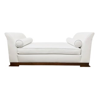 Custom Art Deco–Style Compact Daybed in White Vinyl With Bolsters For Sale