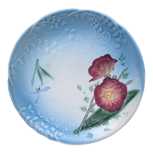 Majolica Plate Flowers & Dragonfly Choisy Le Roi, Circa 1880