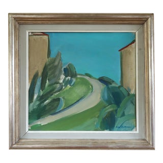 Mid-Century Modern 'Hillside Pathway' Vintage Swedish Original Landscape Oil Painting, Framed For Sale