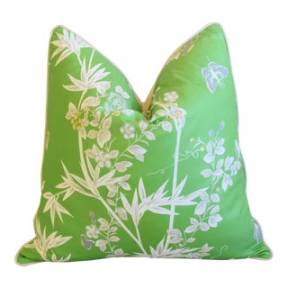 Italian Scalamandré Chinoiserie Floral Jardin De Chine Feather/Down Pillow 24" Square For Sale