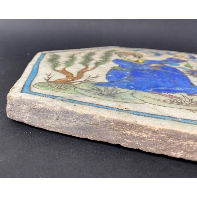 Hexagonal Hand-Painted Earthenware Tile, Asia For Sale - Image 3 of 12