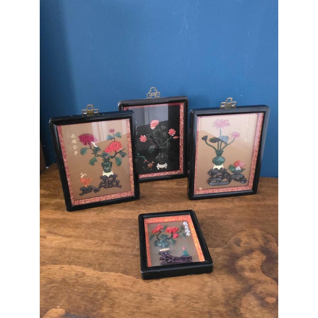 Gemstone 1950s Chinese Style Hardstone Floral Panels With Jade-Tone Carving, Set of 4 For Sale - Image 7 of 18