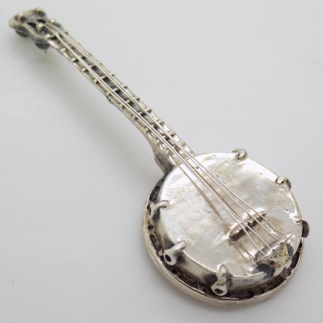 Vintage Italian Handmade Genuine Silver Banjo Figurine, 1980s For Sale - Image 4 of 10