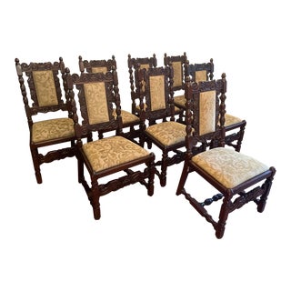 Late 20th Century Gothic Revival Jacobean Style Chairs - Set of 8 For Sale
