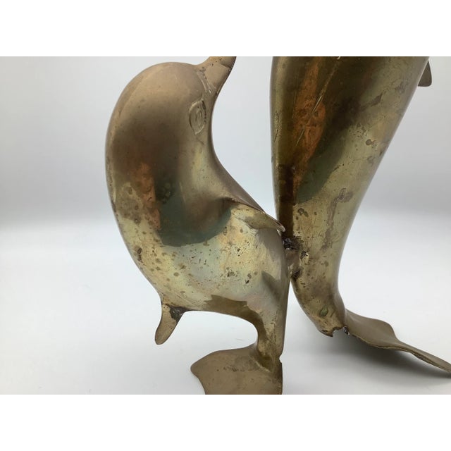 1960s 1960s Mom and Baby Brass Dolphins Figurine For Sale - Image 5 of 13