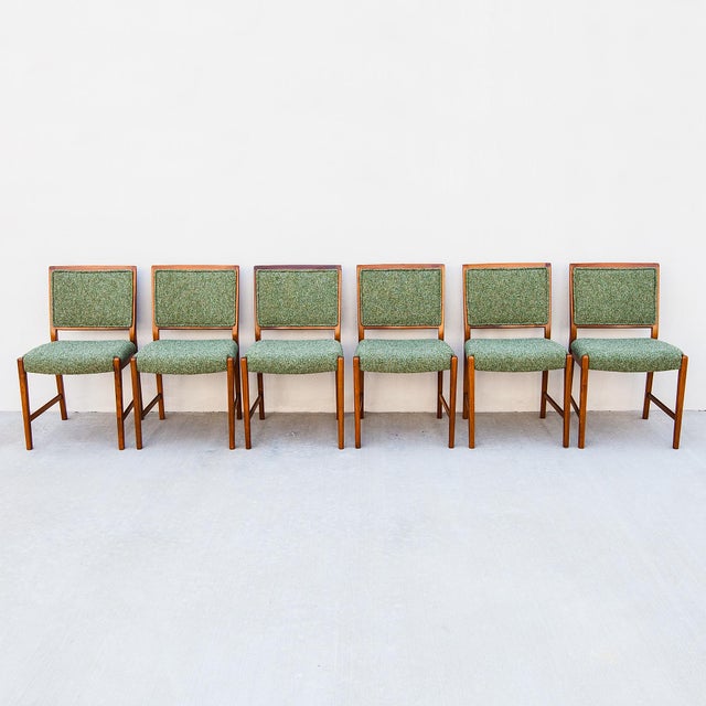 Swedish mid century modern upholstered dining chairs, made by Skaraborgs c. 1960s and imported by Scandiline of Southern...