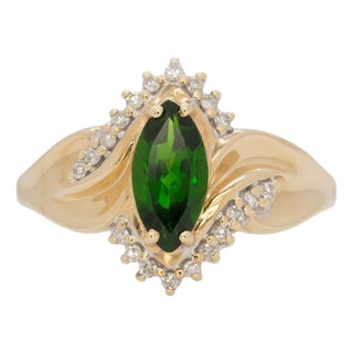1.1Ct Chrome Diopside Ring With Natural Diamonds Accents: Solid 10k Gold, 10x8mm For Sale