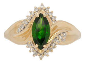 1.1Ct Chrome Diopside Ring With Natural Diamonds Accents: Solid 10k Gold, 10x8mm