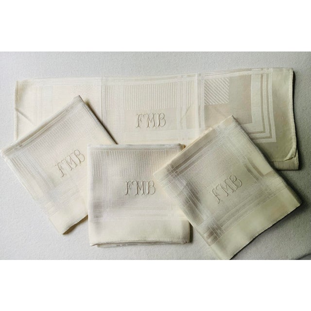 Antique French Damask Linen Dinner Napkins, Monogrammed, Set of 4 | C. 1930s For Sale - Image 11 of 14