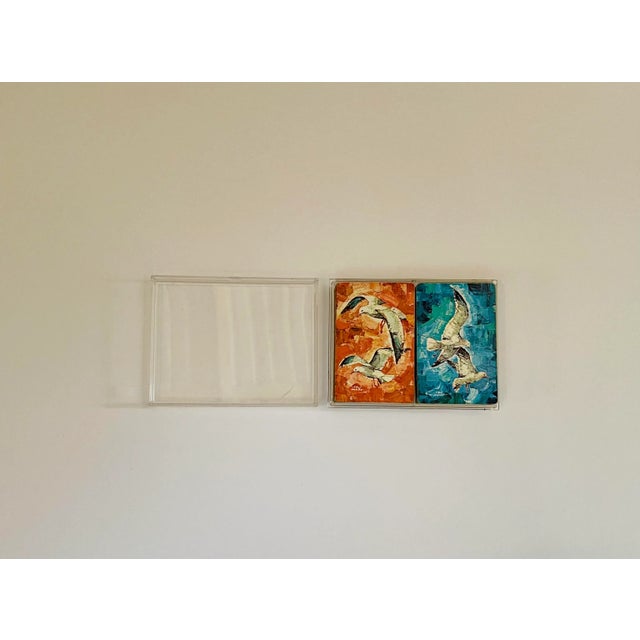 Vintage Abstract Bird Playing Cards With Clear Caddy For Sale - Image 4 of 6