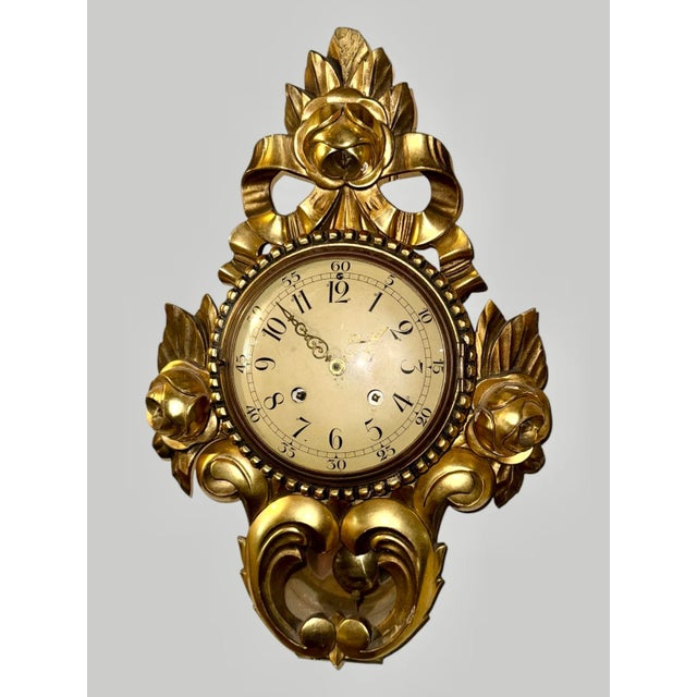 Vintage Ornate Giltwood Decorated Wall Hanging Sweden Clock For Sale - Image 12 of 12