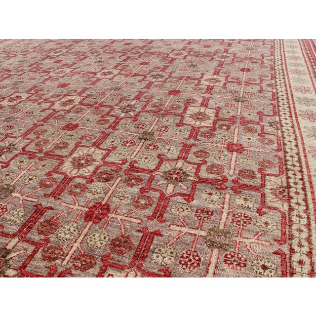 Brown All-Over Khotan Design Rug in Light Gray and Raspberry Background For Sale - Image 8 of 10