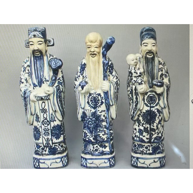 use alone or all together on table mixed with books,flowere.3 traditional ancestors in Blue/white porcelain 13" high