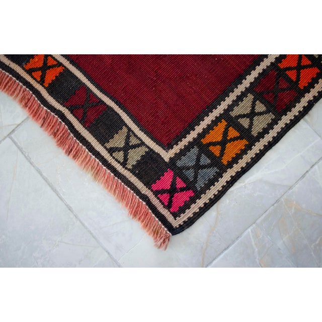 Authentic Kars Kilim Rug, Red and Earth Tone Turkish Rug, Small Living Room Kilim, Rare Personal Village Weave, 1970s Anatolian Rug 4x5 Ft Approx For Sale - Image 11 of 16