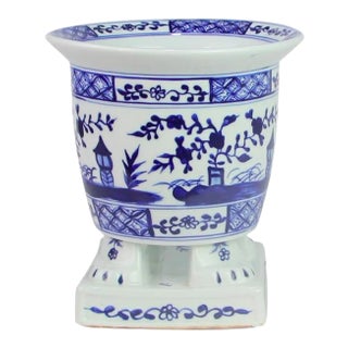 Footed Porcelain Planter in Dark Blue For Sale