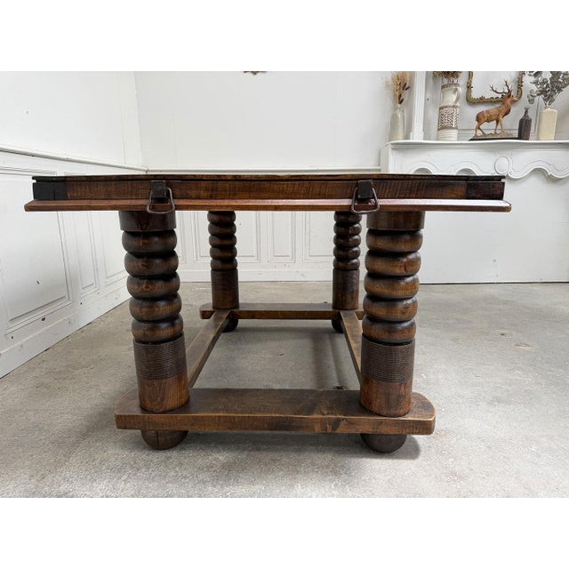 Wood Art Deco Table in Oak by Dudouyt, 1930 For Sale - Image 7 of 13