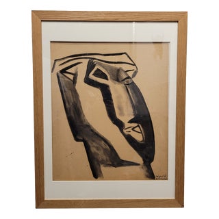 Reynold Henri Arnould, Moai, Easter Island, 1950s, Ink on Paper For Sale